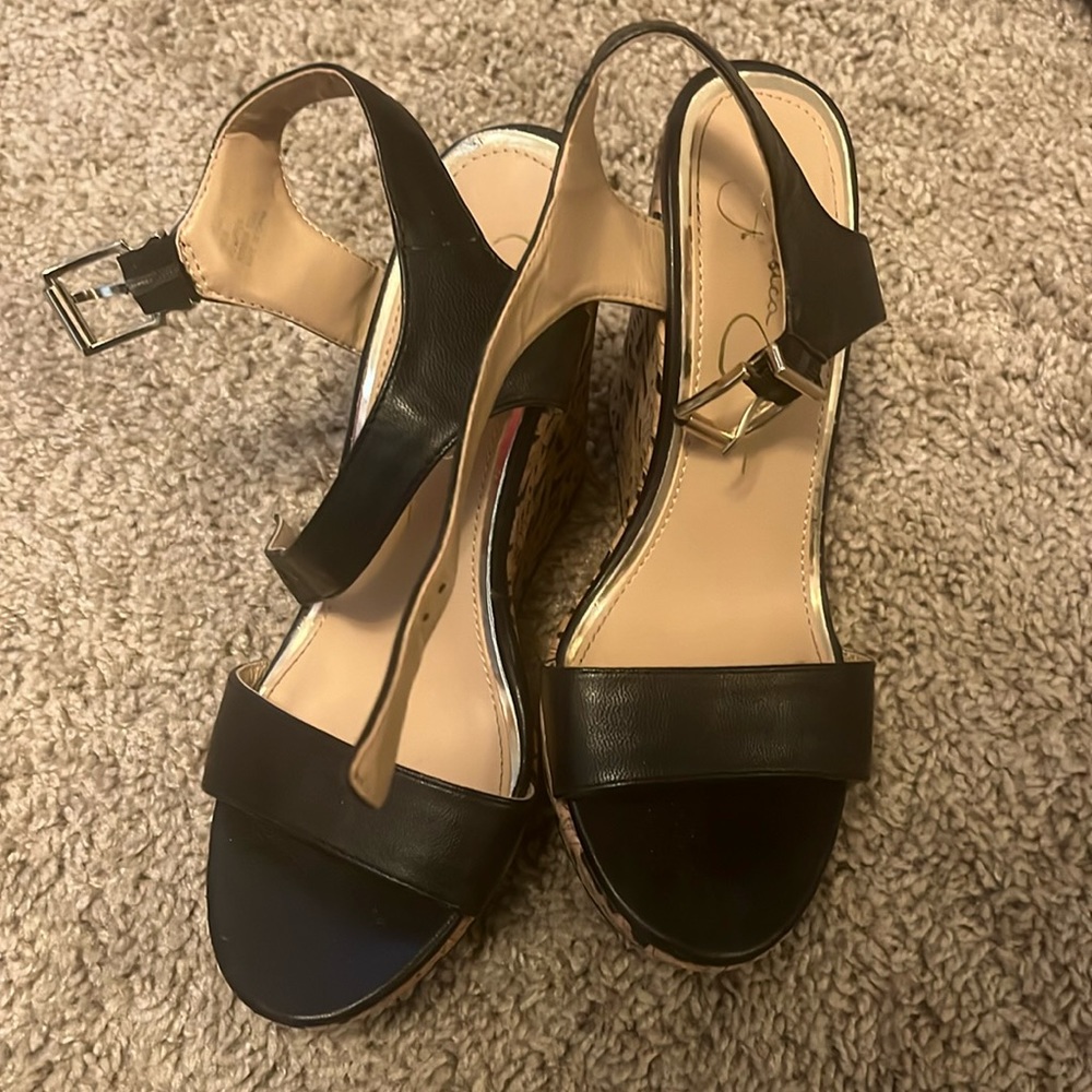 Jessica Simpson Black/Cork Wedges